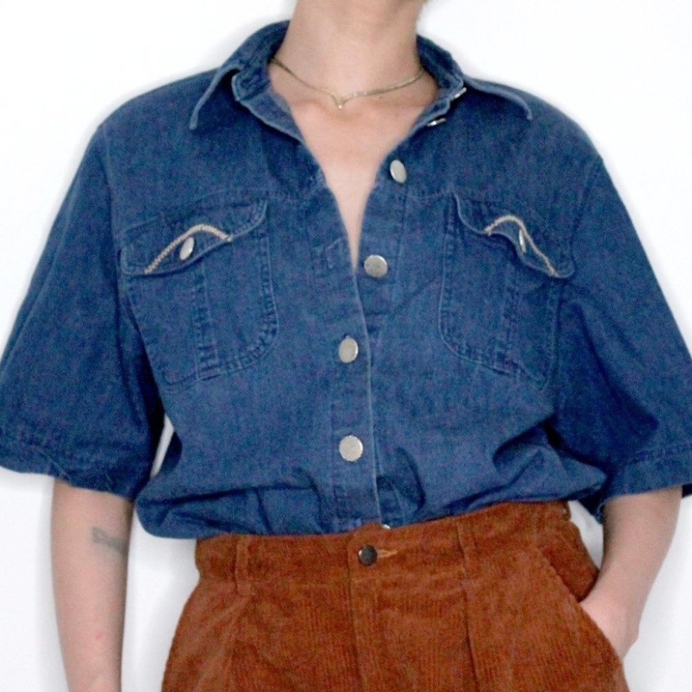 Vintage Denim Short Sleeve Button Down Shirt by Proportion petites